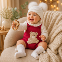 Combinaison en coton pour bébé KAIYUE, personnalisée, tricotée, avec patch ours en peluche, ensemble cadeau avec chemise, chapeau et chaussettes