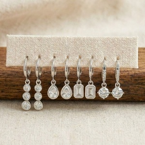 Ensemble de boucles d'oreilles en argent sterling 925 tendance Shorea, serties de moissanite diamant de 0,5 carats VVS, forme poire, émeraude ronde - Product Image 4