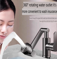 360 °   Robinet de lavabo de salle de bain à bras rotatif en acier inoxydable, mitigeur de cuisine monotrou à poser sur comptoir pour eau froide et chaude