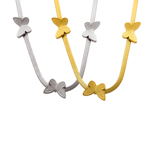 Ensemble de bracelet et collier papillon réglable vintage français |   Chaîne en acier inoxydable plaqué or 18K PVD |   Chic et élégant - Product Image 1
