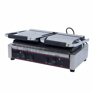 Ticari sandviç basın Panini Grill çift plaka gıda makineleri elektrikli kontakt izgara basın ızgara