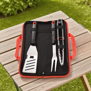 Ensemble de 4 outils de barbecue en acier inoxydable, spatule, fourchette, pinces, retourneur de grillades, avec étui de transport en nylon pour barbecue en plein air - Product Image 3