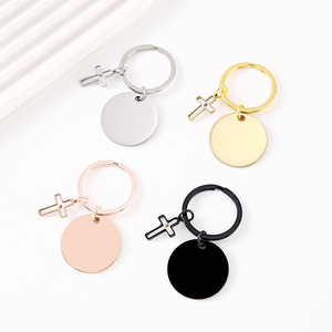 Nouveau produit transfrontalier Europe États-Unis : Porte-clés en acier inoxydable en forme de croix avec motif grain de moutarde et impression laser couleur - Product Image 1
