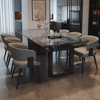 Luxuriöser Blauer Jade-Marmor Quadratischer Esstisch Hochwertiger Italienischer Minimalistischer Moderner Einfacher Tisch für Zuhause und Restaurant mit Stauraum und Stühlen