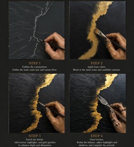 Quadro su Tela Personalizzabile Fatto a Mano, Arte Astratta Moderna Paesaggistica Testurizzata 3D Wabi Sabi, Dipinto Oro e Nero per Arredamento Hotel - Product Image 4