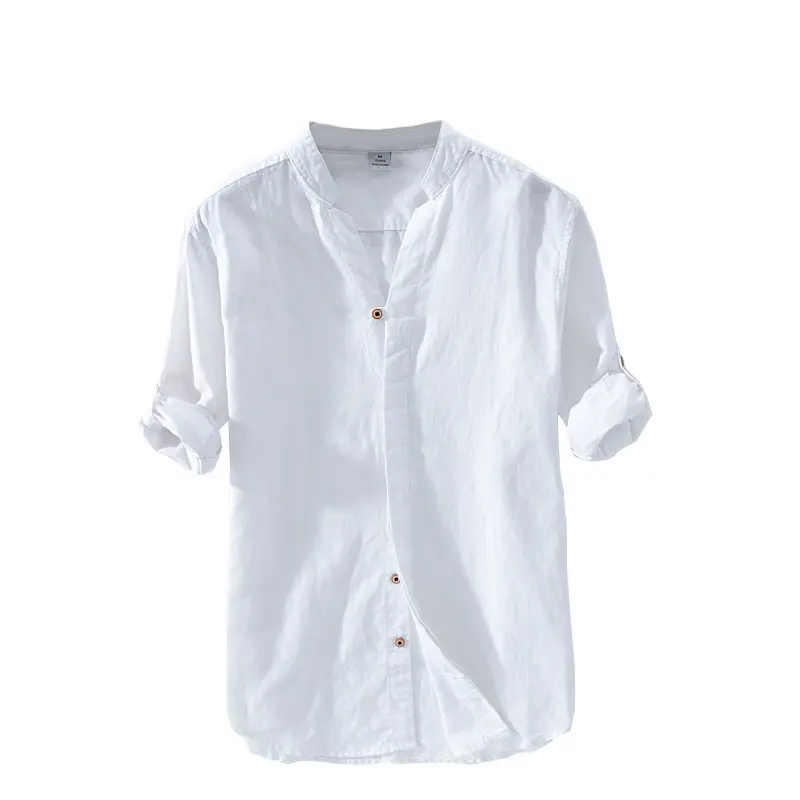 men's v-neck long sleeve shirt white khaki dark blue summer casual pure linen shirt for men design male autumn vintage shirt