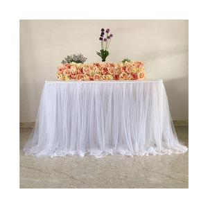 White and Pink Tulle Table Skirt for Birthday and Wedding Banquets Custom Table Skirting Designs Available - Product Image 1