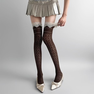 Women's <b>Black</b> Over The Knee Stockings 30D Thin Lace Trim Hollow Out Long <b>Socks</b> For Spring Autumn Winter - Product Image 5