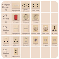 Interrupteur mural universel TEP PL 118 en verre trempé, 1 ou 2 modules, 20A, compatible Américain, Britannique, Européen