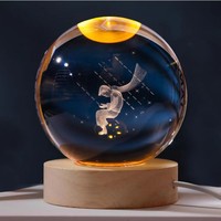 80mm 3D cristal verre gravure lumières lampe rougeoyante planétaire galaxie veilleuse boule de cristal décor à la maison cadeau de noël