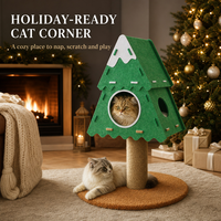 Maison pour chat 3-en-1 en forme de sapin de Noël, en feutre, avec griffoir en sisal et base en bois, 83 cm, pour chats d'intérieur