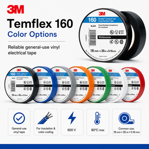 Cinta Eléctrica Flexible de PVC <span class=keywords><strong>3M</strong></span> <span class=keywords><strong>Temflex</strong></span> 160 Original, 18 mm x 20 m x 0,15 mm, 600 V, Retardante de Llama, para Aislamiento de Cables - Product Image 1
