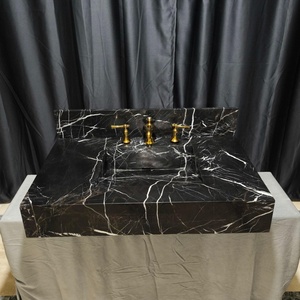 <span class=keywords><strong>Lavabo</strong></span> mural <span class=keywords><strong>en</strong></span> marbre noir Nero Marquina sur mesure, sculpté à la main, pour salles de bain de luxe - Product Image 1