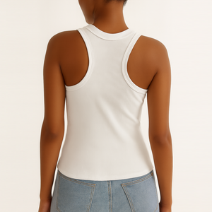 <span class=keywords><strong>Canotta</strong></span> Estiva in Cotone <span class=keywords><strong>a</strong></span> <span class=keywords><strong>Costine</strong></span> <span class=keywords><strong>Bianca</strong></span> con Collo Tondo per Donna Personalizzabile all'Ingrosso - Product Image 2