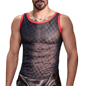 Ready to Ship Breathable 100% Cotton Sleeveless Mesh Singlets for Men Transparent <b>Fishnet</b> Vest - Product Image 1