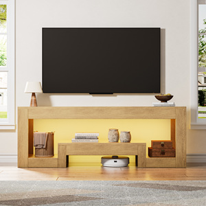<span class=keywords><strong>Meuble</strong></span> <span class=keywords><strong>TV</strong></span> minimaliste Japandi avec éclairage LED, console multimédia de 54,3 pouces pour téléviseurs de 45 à 65 pouces, salon, chambre à coucher - Product Image 3