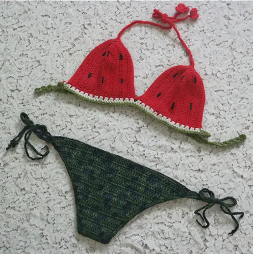 Summer free size watermelon knitted crochet bikinis bathing suit swimwear beachwear