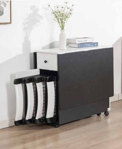 Cổ điển màu đen và trắng PB gấp bàn ăn thiết lập với 4 inbuilt rắn ghế gỗ không gian tiết kiệm bảng cho phòng ăn - Product Image 3