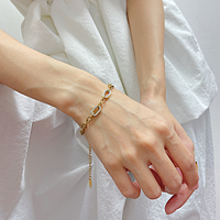 Bracelet chaîne à maillons réglable en acier inoxydable plaqué or PVD pour femme, avec zircone 5A, résistant au ternissement et à l'eau