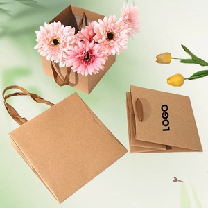 Bolsa de papel para compras de embalaje cuadrado al por mayor, bolsa de regalo para ramo de pastel con logotipo personalizado - Product Image 1