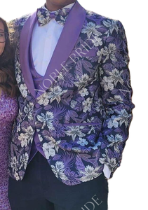 Abito da sposa monopetto viola per banchetti <span class=keywords><strong>nero</strong></span> Business <span class=keywords><strong>con</strong></span> scollo a V per uomo - Product Image 2