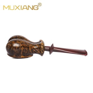 MUXIANG Wooden Tobacco Pipe Hand Carved Straight Type Gold Contrast Glossy Surface Smoking Pipe - Product Image 3