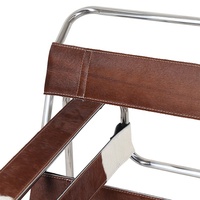 Fauteuil de Salon Minimaliste Design Personnalisable en Cuir de Vachette Marron-Blanc Poilu, Style Moderne Classique, pour Salon