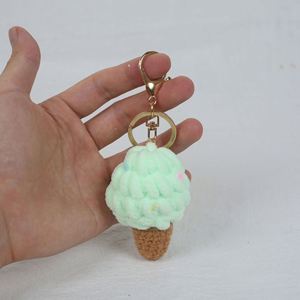 Wholesale Crochet Ice Cream Keychain Fluffy Plush <b>Keyring</b> Cute Realistic Dessert Keychain Couple Gift Handmade Keychain Pendant - Product Image 5