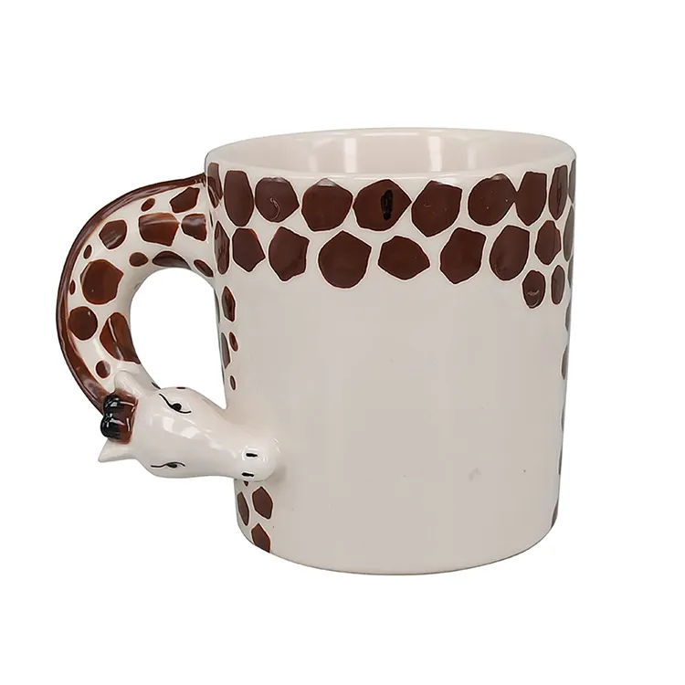 Venta caliente logotipo personalizado taza de café manos pintura 3d jirafa gres marca de agua taza de turismo regalo de la tienda de dólar taza