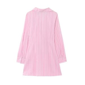 Women's Trendy Light <b>Pink</b> Summer Dresses Striped Pattern Shirt Collar Sleeveless <b>Wrap</b> Waist Pleated Skirt Mini Casual Breathable - Product Image 3