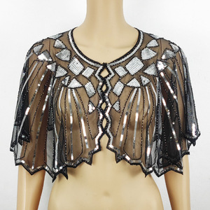Chal <span class=keywords><strong>de</strong></span> lentejuelas <span class=keywords><strong>de</strong></span> estilo 1920s para mujer, capa envolvente <span class=keywords><strong>de</strong></span> noche con aleta brillante, cárdigan <span class=keywords><strong>de</strong></span> malla <span class=keywords><strong>de</strong></span> poliéster, Chaleco corto para verano - Product Image 4
