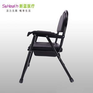 เก้าอี้นั่งถ่าย S&Health ขนาด 80x58x21 ซม. พับได้ โครงเหล็กสีดำ สำหรับผู้สูงอายุและผู้พิการ ใช้ในห้องน้ำ - Product Image 1