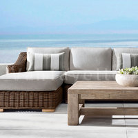 Canapé de jardin en osier d'extérieur avec chaise longue Vente de canapé de salle à manger en L en forme de salon Ensemble de rotin d'angle Mobilier de jardin de style
