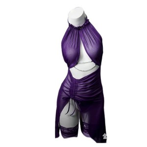 Vestido de tul transparente Golden Shuttle Fun Lingerie Nightclub Queen, estilo halter, sin espalda, ajustado, romántico, color morado 029 - Product Image 4