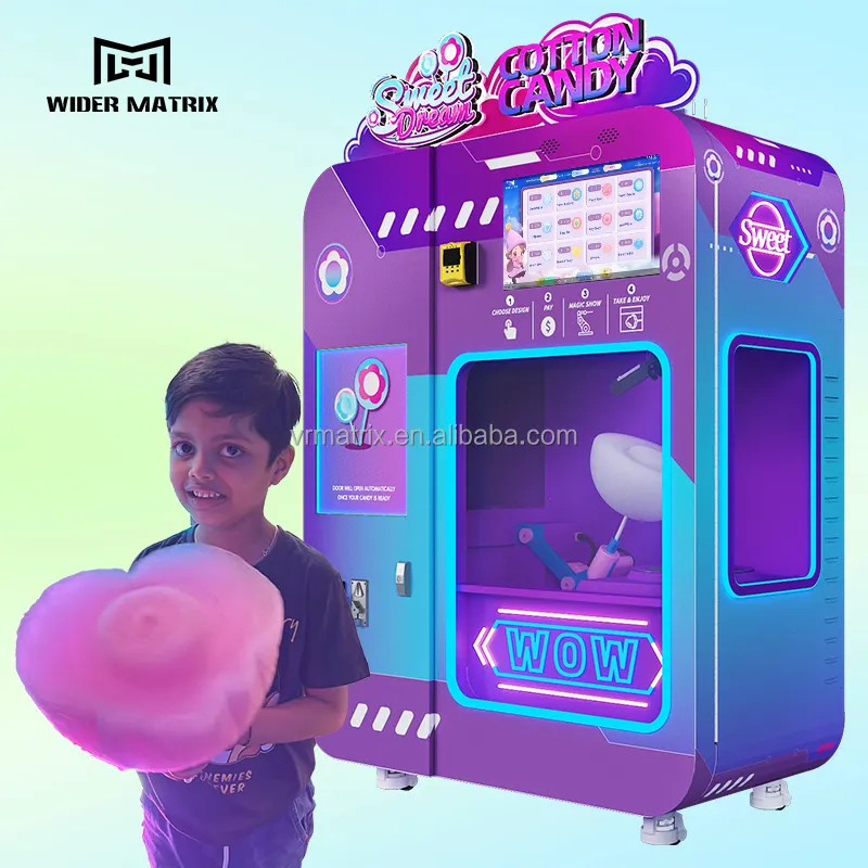 Mesin permen katun komersial desain baru cerdas Robot Candy Floss penjual kartu kredit koin sistem pembayaran layar sentuh