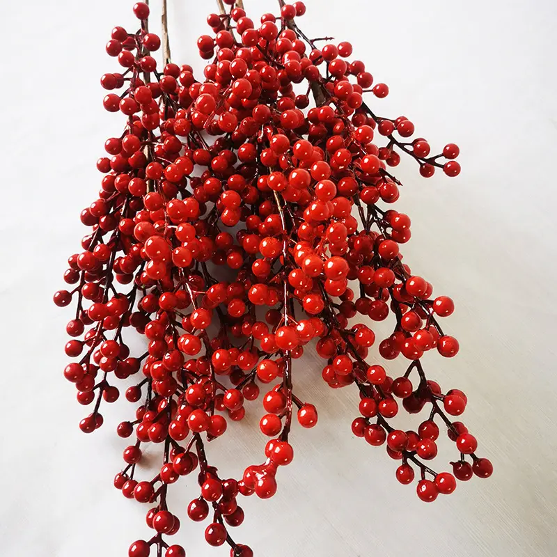 O-X0067 Nhân Tạo Trang Trí Bọt Đỏ Berry Thân Dài Red Berry Bọt Trái Cây DIY Giáng Sinh Sắp Xếp Giáng Sinh Red Berry Decor