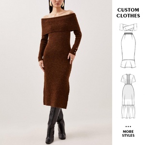 Robe midi pour femme, mode printemps 2024, logo personnalisé OEM, robe élégante moulante décontractée longue avec décoration boutonnée - Product Image 1