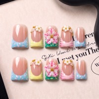 Uñas Acrílicas PMMA Hechas a Mano con Curva Francesa 3D Tipo Pico de Pato, de Cobertura Completa, Marca Personalizada, 10 Piezas