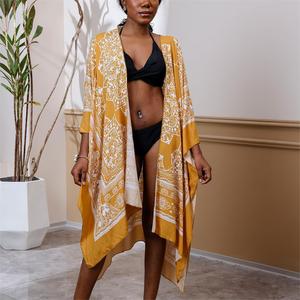 Printed <strong>Beach</strong> Cardigan Cover up Women Bikini Cover up Factory Directly Retro Color Loose <strong>Coat</strong> 2025 - Product Image 2