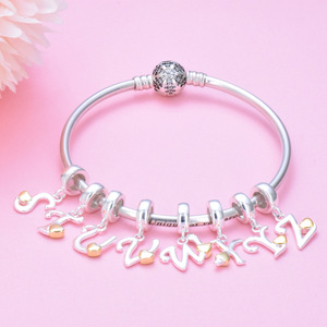 Wholesale 925 Sterling <strong>Silver</strong> Charms for Bracelet Golden Heart Alphabet Letter <strong>Pendant</strong> <strong>Initial</strong> Charms <strong>Pendant</strong> for Necklace Gift - Product Image 4