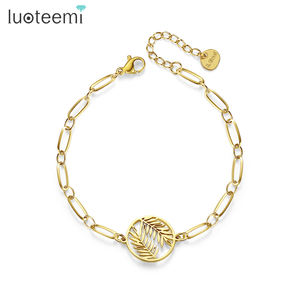 SP-LAM สแตนเลสผู้หญิง316 <span class=keywords><strong>2021</strong></span>ห่วงโซ่การเชื่อมโยงชุบทองแฟชั่นใบรูปร่างสร้อยข้อมืออุปกรณ์เสริม - Product Image 1