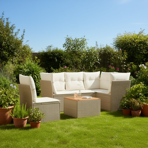 ชุดโซฟาหวายสีเบจสำหรับสวน 4 ที่นั่ง ทนทานต่อสภาพอากาศ เฟอร์นิเจอร์กลางแจ้ง ดีไซน์ร่วมสมัย - Product Image 2