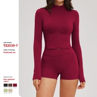 Vêtements de sport pour femmes XW-TZ2539-7, veste et short de fitness, vêtements de sport personnalisés, tenue de pilates, ensemble de yoga 2 pièces