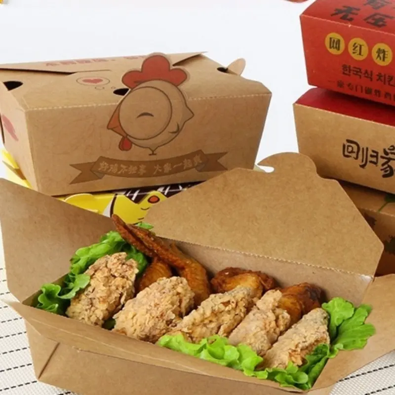 Vajilla desechable Bento Lunch Sandwich Fast Takeaway Packaging Caja de comida de papel Kraft marrón para ensalada