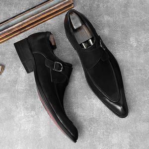 Chaussures carrées en cuir pour hommes, élégantes, en cuir de vachette et daim, respirantes, légères, antidérapantes, à lacets, pour le bureau et la carrière - Product Image 1