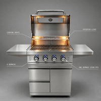 Barbecue à gaz en acier inoxydable 304 personnalisé avec armoire et grille de cuisson en fonte pour jardin extérieur