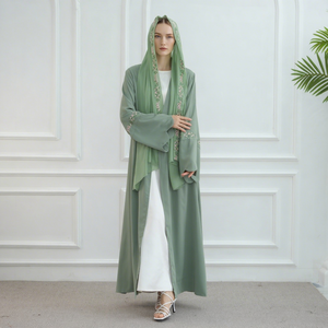 ロリヤ ドバイ アバヤ メーカー イスラム服 アバヤ 2025年 レディースドレス フロント刺繍 アバヤとヒジャブ 2点セット 夏 - Product Image 3