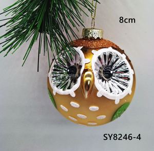 Adorno Colgante de Cristal de 8cm para Interiores, con Diseño de Bola de Búho, Hecho a Mano, Pintado a Mano, Color Personalizado, para Navidad - Product Image 3