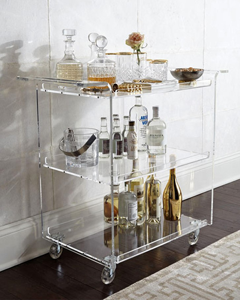 High End Customizable Cheap Price Acrylic Beautiful Luxury Trolley Rolling Cart