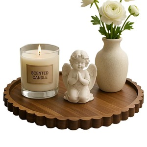 Wood Coffee Table <b>Tray</b> Round Lace Edge Natural Wood Color Serving <b>Tray</b> For Snacks Cakes <b>Tea</b> Coffee - Product Image 5